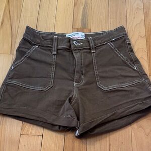 Abercrombie & Fitch Dark Brown Women's Jean Shorts with Contrast Stitching